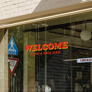 复古WELCOME玻璃贴纸 欢迎光临推拉双开门橱窗店铺气氛装饰广告贴