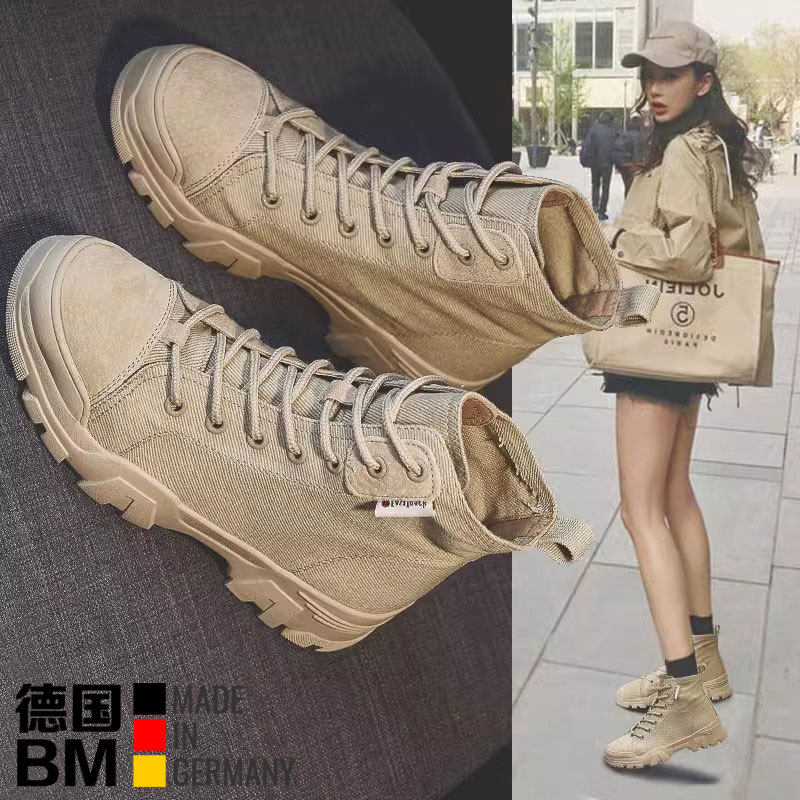 德国帆布马丁靴女款新款英伦风夏季薄款户外登山鞋女厚底短靴