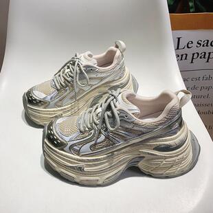 炸街复古百搭小个子7cm休闲运动鞋 新款 女2025春季 厚底增高老爹鞋