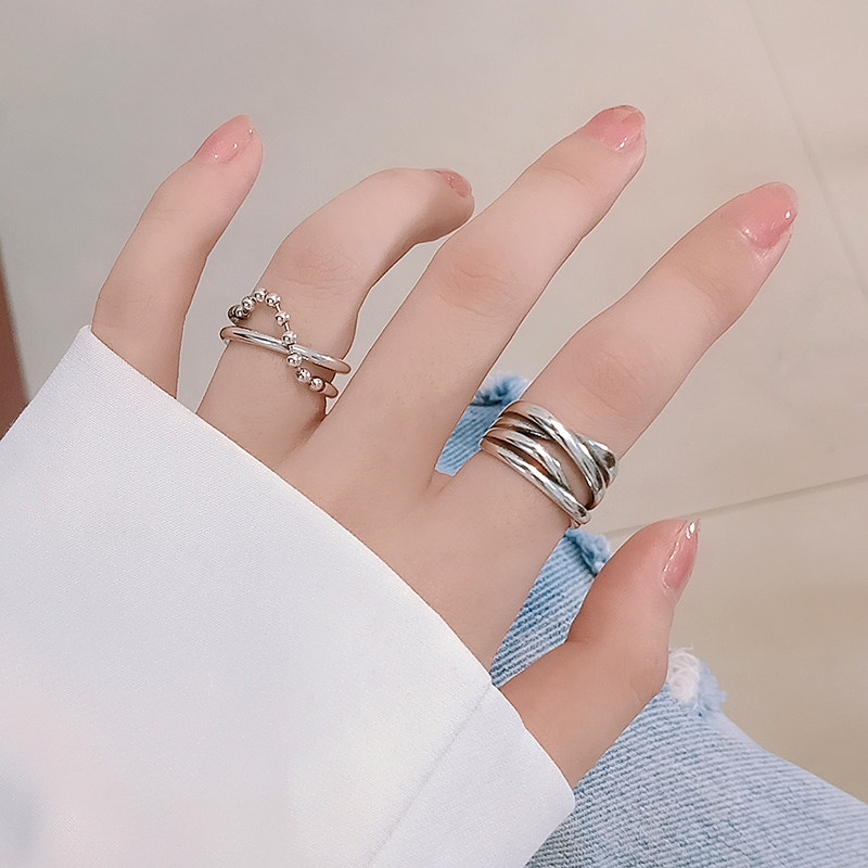GEOMETRIC CROSS OPENING INDEX FINGER RING WOMENS INS TIDE COLD WIND RETRO THAI SILVER NICHE DESIGN INDEX FINGER RING