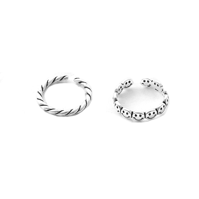 SMILEY FACE RING WOMENS INS TRENDY COLD WIND INTERNET CELEBRITY NICHE DESIGN RETRO DISTRESSED WRAPAROUND RING