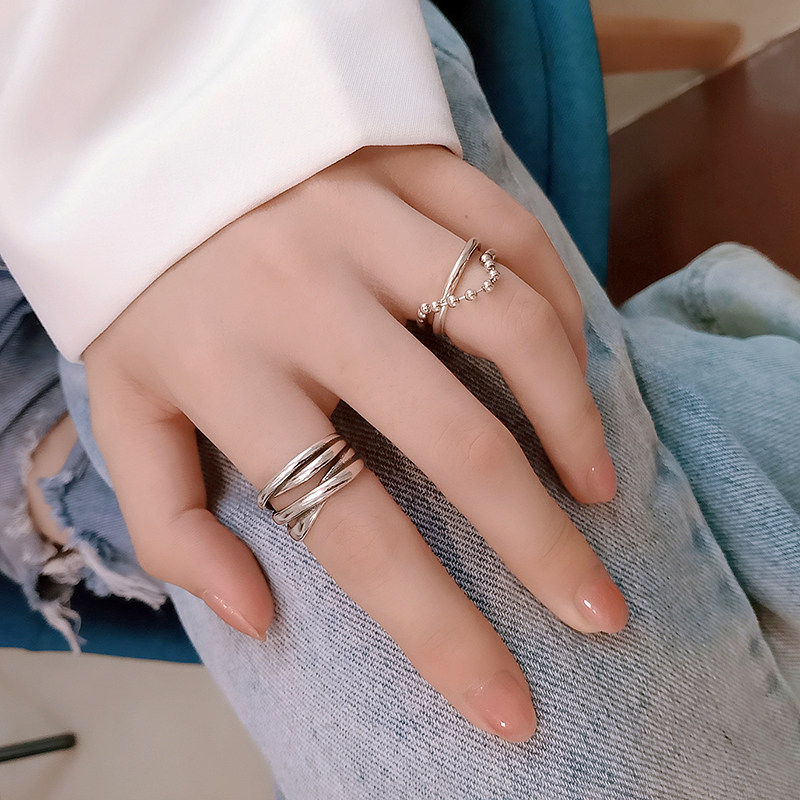 GEOMETRIC CROSS OPENING INDEX FINGER RING WOMENS INS TIDE COLD WIND RETRO THAI SILVER NICHE DESIGN INDEX FINGER RING