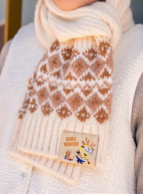 北京环球影城代购正品 秋冬小黄人鲍勃麋鹿角毛绒掰白色tim熊围巾