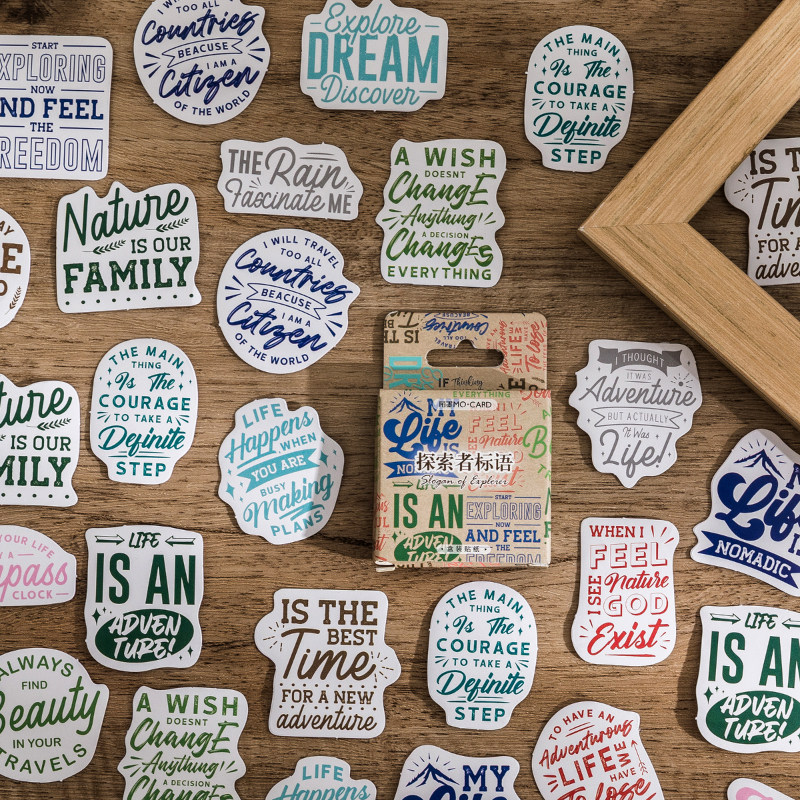 陌墨盒装贴纸  探索者标语  艺术字英文短语文字手账装饰不干胶贴