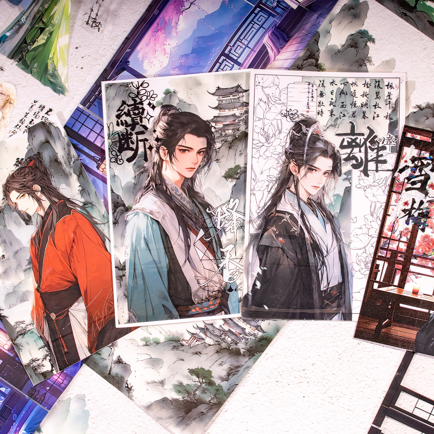 三渡古风PET胶带 人物帅哥美女男子庭院楼台山水小景手账装饰贴画
