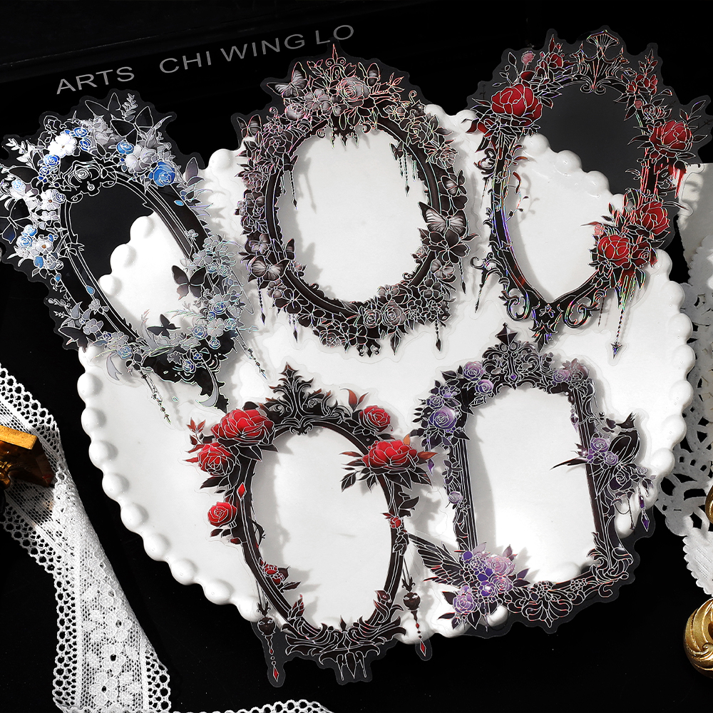 infeel.me烫银PET贴纸包 魔镜 大尺寸暗黑哥特玫瑰边框手账装饰