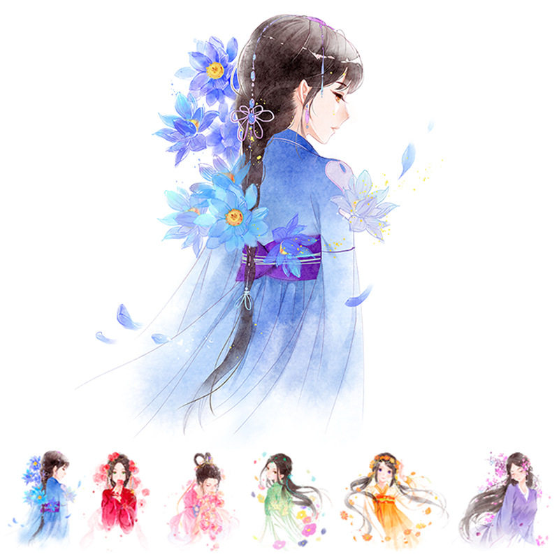 yooy游氧特油和纸胶带 美少女 古风花朵汉服女孩diy手账装饰素材