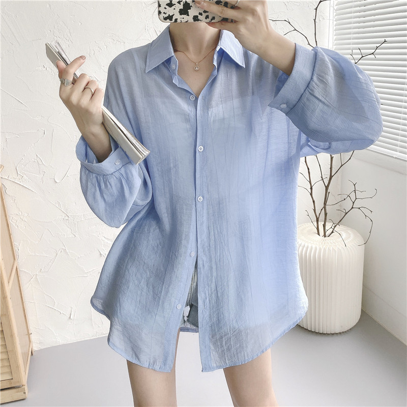 Blue salt loose medium length long sleeve shirt