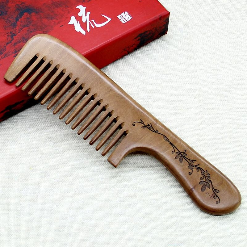三林精品加厚老桃木梳子圆润防静电护发按摩大号檀香粗齿卷发创意