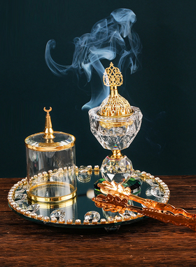 沙特阿拉伯水晶香薰炉三件套香薰客厅摆件Crystal Incense Burner