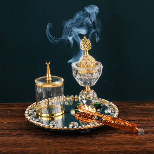 沙特阿拉伯水晶香薰炉三件套香薰客厅摆件Crystal Incense Burner