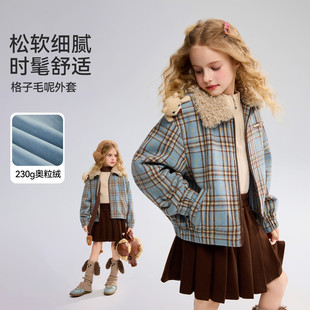 格纹撞色夹克女童毛呢外套JF5ZWT17686F ASK冬季 呼呼严选专属
