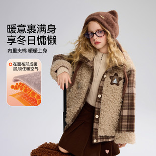 ASK25冬女童拼接格纹撞色上衣夹克JF5ZWT17317F 呼呼严选专属