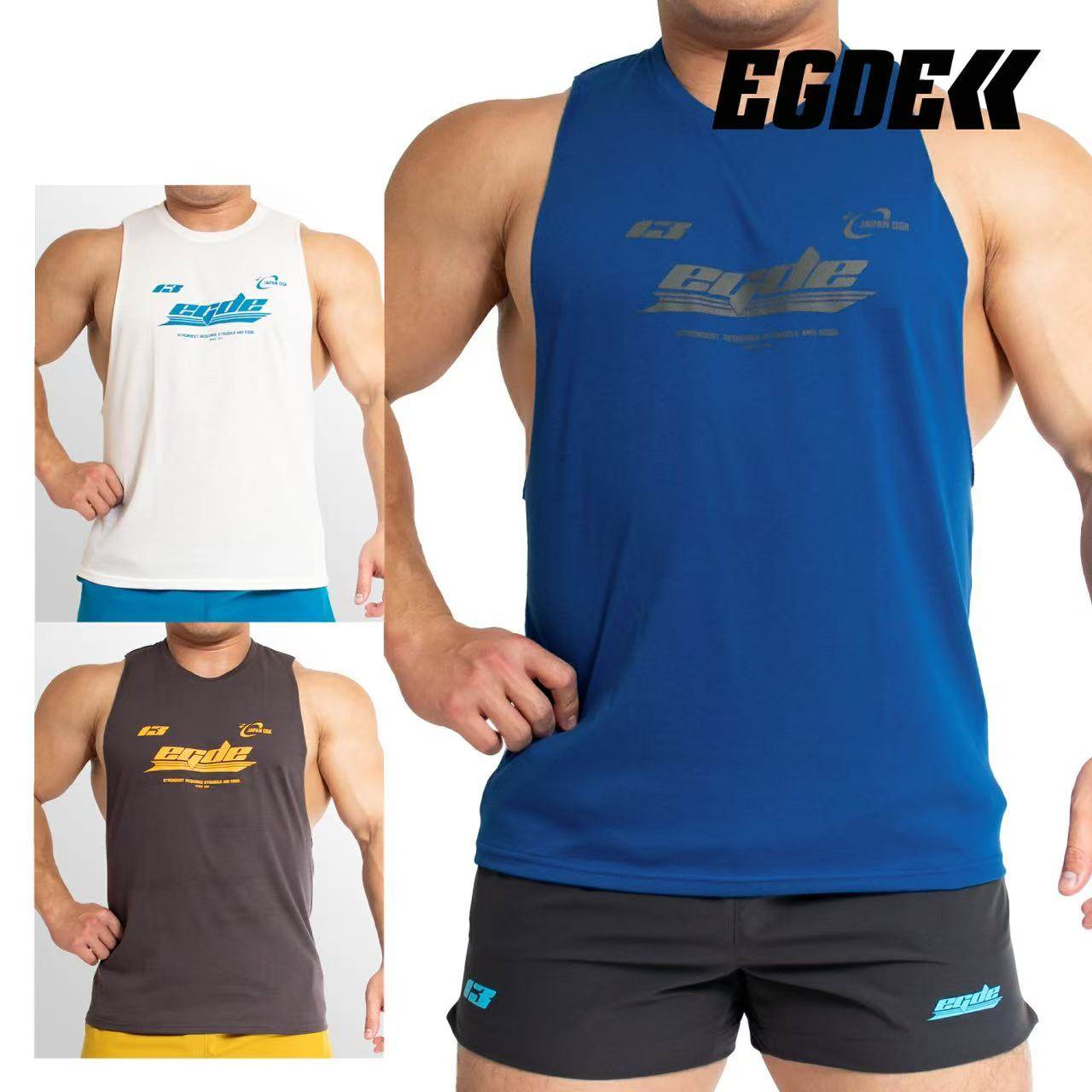 日本制造EGDE男士大开背运动背心t弹力速干亲肤面料3724