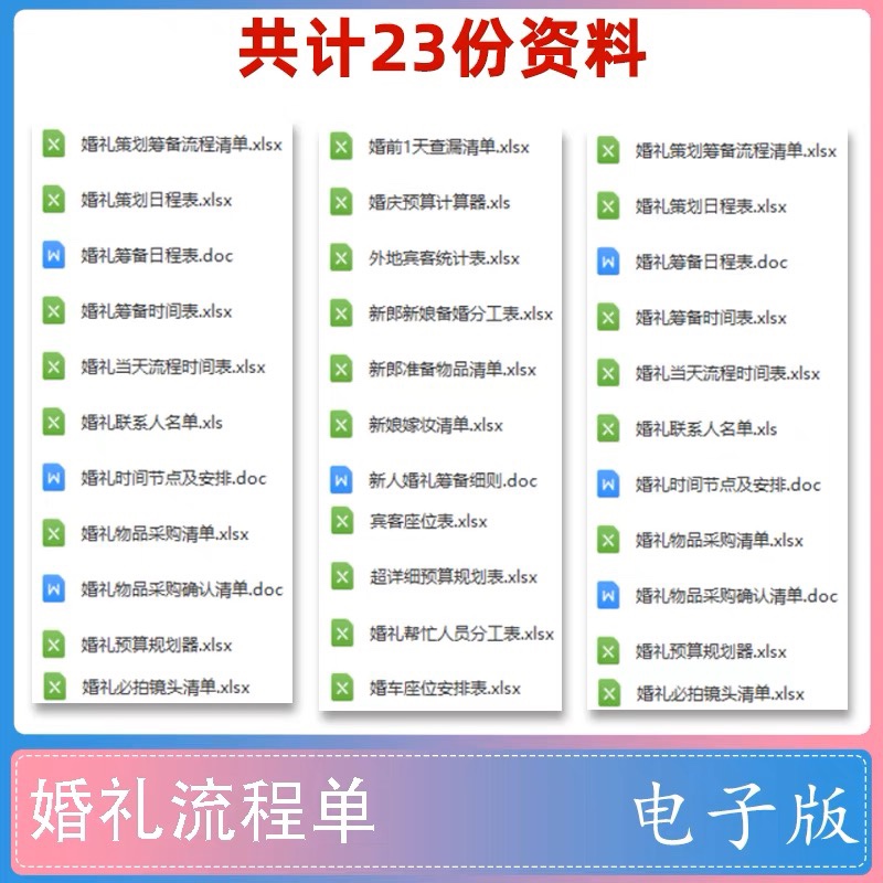 婚礼策划筹备流程清单准备安排采购日程时间表word电子版资料素材