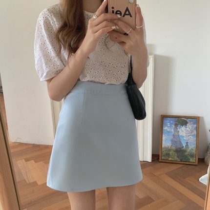 浅蓝色半身裙女2026新款春夏高腰一步裙ins超火百搭a字短裙包臀裙