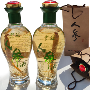 三通河参妞人参酒500ml礼品纸袋玻璃瓶装 42度长白山人参酒5年老酒