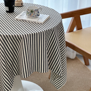 田园风圆桌布加厚条纹圆型桌盖布茶几台布法式复古氛围感甜品布料