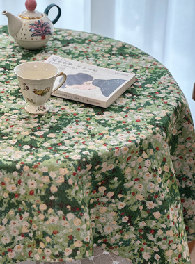 绿色清新碎花法式田园复古蕾丝氛围感盖布阳台户外花园餐桌台布艺