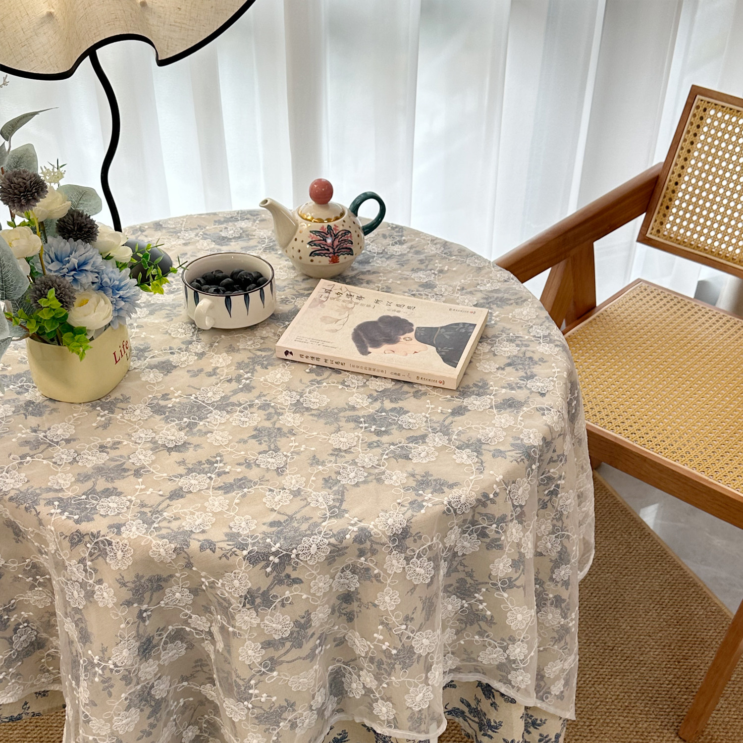 法式蕾丝桌布氛围感棉麻布艺田园风圆桌布料复古茶几防尘盖布