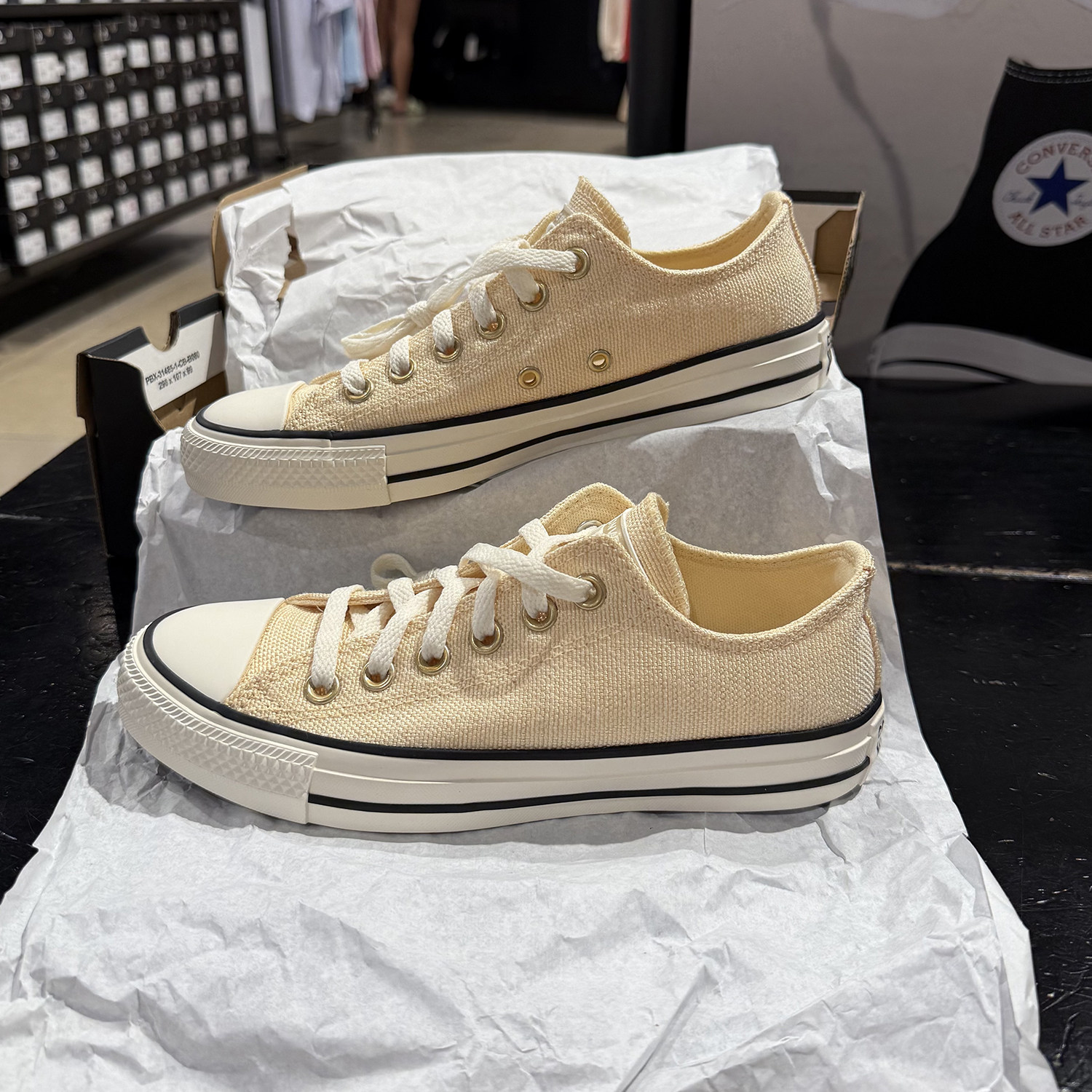 正品Converse匡威 all star 亚麻浅黄色编织低帮帆布鞋 A18944C