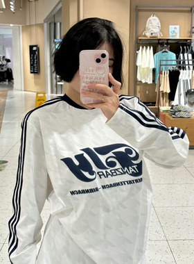 Adidas三叶草25年秋季女子刺绣logo运动长袖T恤赛车风球衣 KF9612