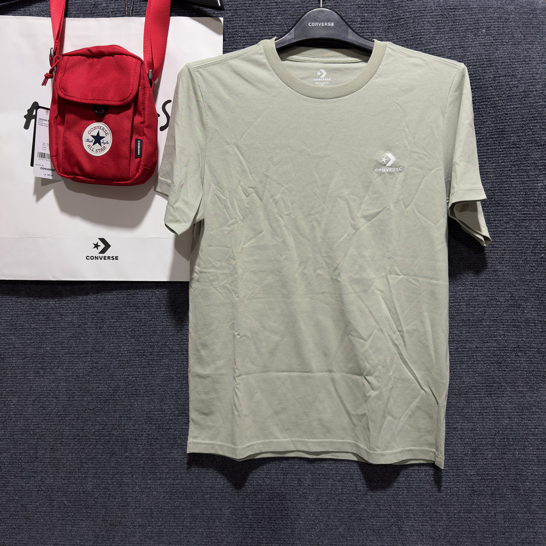 正品converse匡威 无吊牌特价星箭刺绣经典款短袖T恤10023876-A18