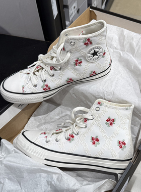 正品converse匡威 All Star大童复古刺绣花卉高帮帆布鞋 A12635C
