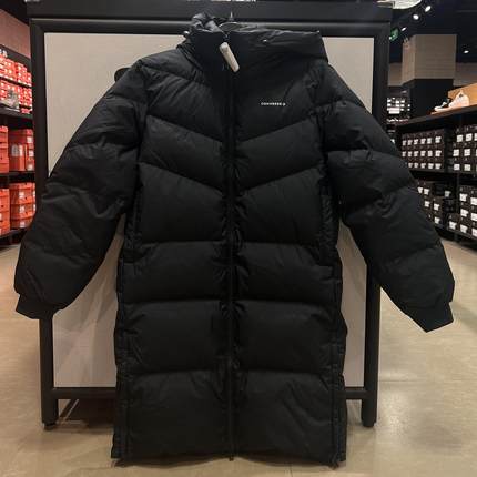 正品CONVERSE匡威 冬女黑白简约长款连帽羽绒服10026922-A01-A02