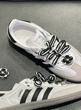 Adidas三叶草女子Samba og蕾丝白灰T头运动休闲德训鞋 IH3371