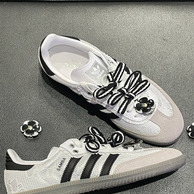 Adidas三叶草女子Samba og蕾丝白灰T头运动休闲德训鞋 IH3371