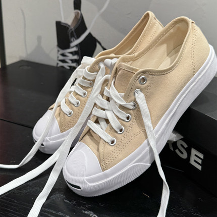 正品CONVERSE匡威 卡其色燕麦奶茶色开口笑低帮帆布鞋 A11569C