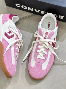 正品CONVERSE匡威RunStar粉色糖果色翻毛皮撞色复古德训鞋A13053C