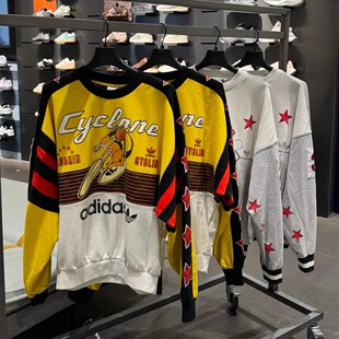 Adidas三叶草男女款印花宽松圆领休闲运动套头卫衣KG3145 KG3146