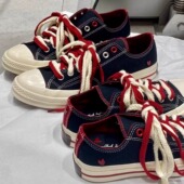 1970s七夕情人节限定爱心黑色撞色低帮帆布鞋 正品 匡威 A16577C