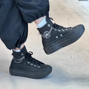 CONVERSE匡威 Double Stack全黑男女双层厚底休闲运动胶鞋A15165C