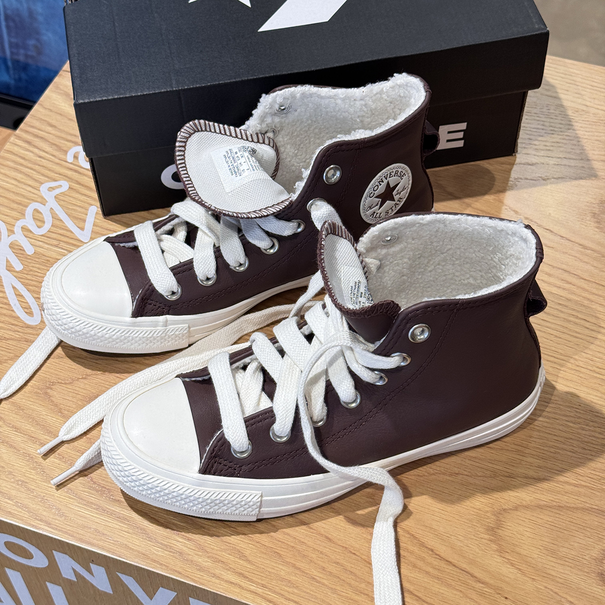 正品CONVERSE匡威新款男女情侣高帮休闲运动皮面加绒板鞋A07946C