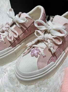匡威25年新款CONVERSE5蛇年小香风桃花刺绣UU悠游厚底鞋 A13854C