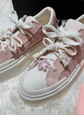 匡威25年新款CONVERSE5蛇年小香风桃花刺绣UU悠游厚底鞋 A13854C