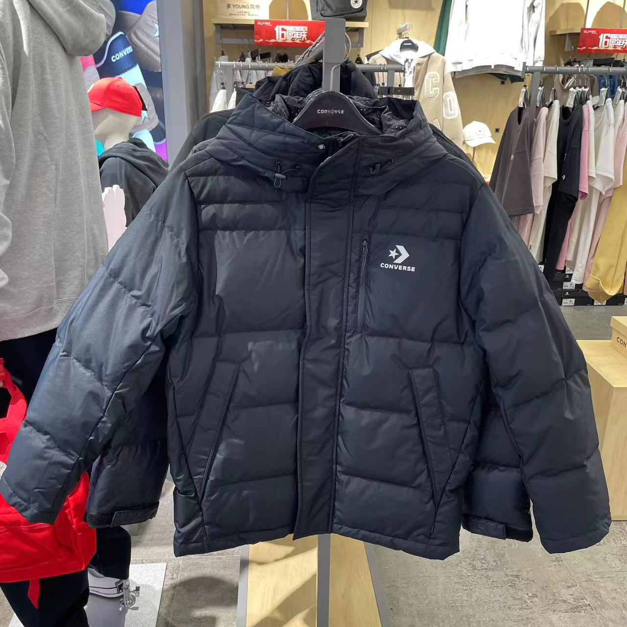 正品converse匡威 男款连帽保暖羽绒服外套夹克10019321-A02