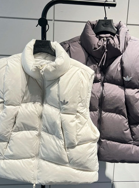 Adidas三叶草25冬男女款保暖运动棉羽羽绒背心马甲KV3987 KV3986