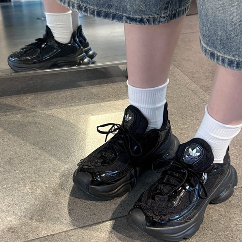 Adidas三叶草花朵厚底女老爹鞋