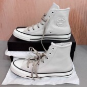 高帮加绒保暖休闲板鞋 正品 CONVERSE匡威纯色皮质男女同款 A01334C