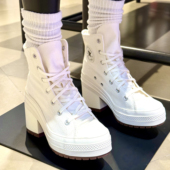 Converse匡威复古休闲增高厚底复古白色粗高跟帆布鞋 A05348c