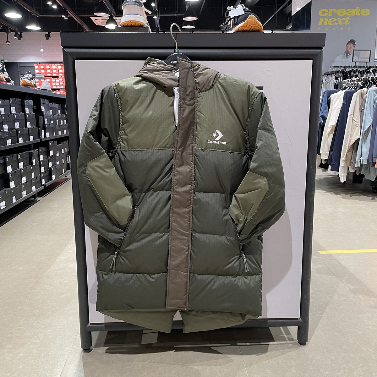 正品匡威 中长款拼接连帽休闲保暖羽绒服外套10023754-A01-A02