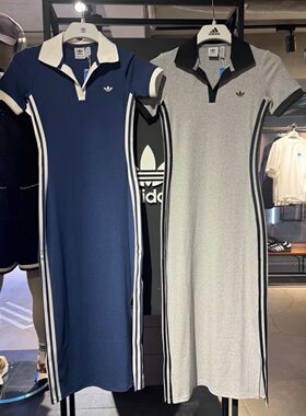 Adidas三叶草25年夏季女子Polo衫翻领运动长裙 KF0318 KF0317