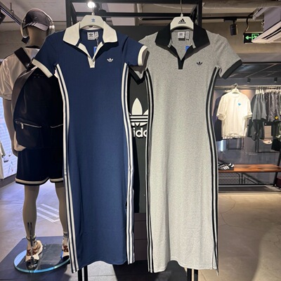 Adidas三叶草25年夏季女子Polo衫翻领运动长裙 KF0318 KF0317