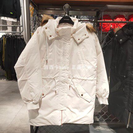 正品匡威 瑕疵脏污特价 女款中长款连帽羽绒服外套 10019430-A01