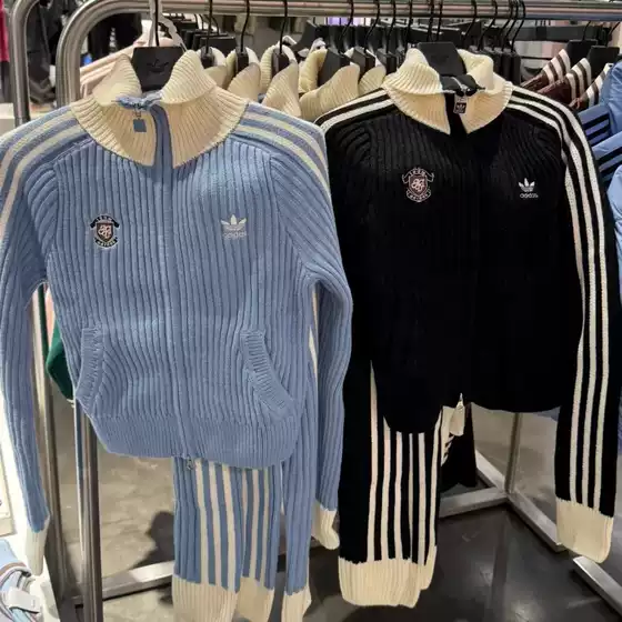 Adidas Trefoil Women's Retro Color-Block Striped Slim Fit Knit Sweater Jacket Kf0718 Kf0719