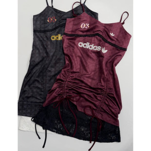 Adidas三叶草26年夏季新款女子运动吊带蕾丝裙连衣裙KU4752KU4753